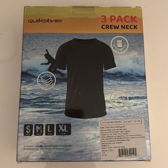Quiksilver Tshirt Mens Small 3 Pack White - Picture 2 of 2